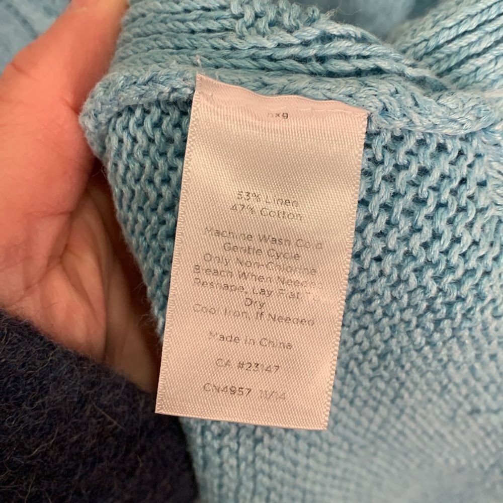 Talbots light blue cable knit linen cotton blend sweater size medium spring - Picture 8 of 9